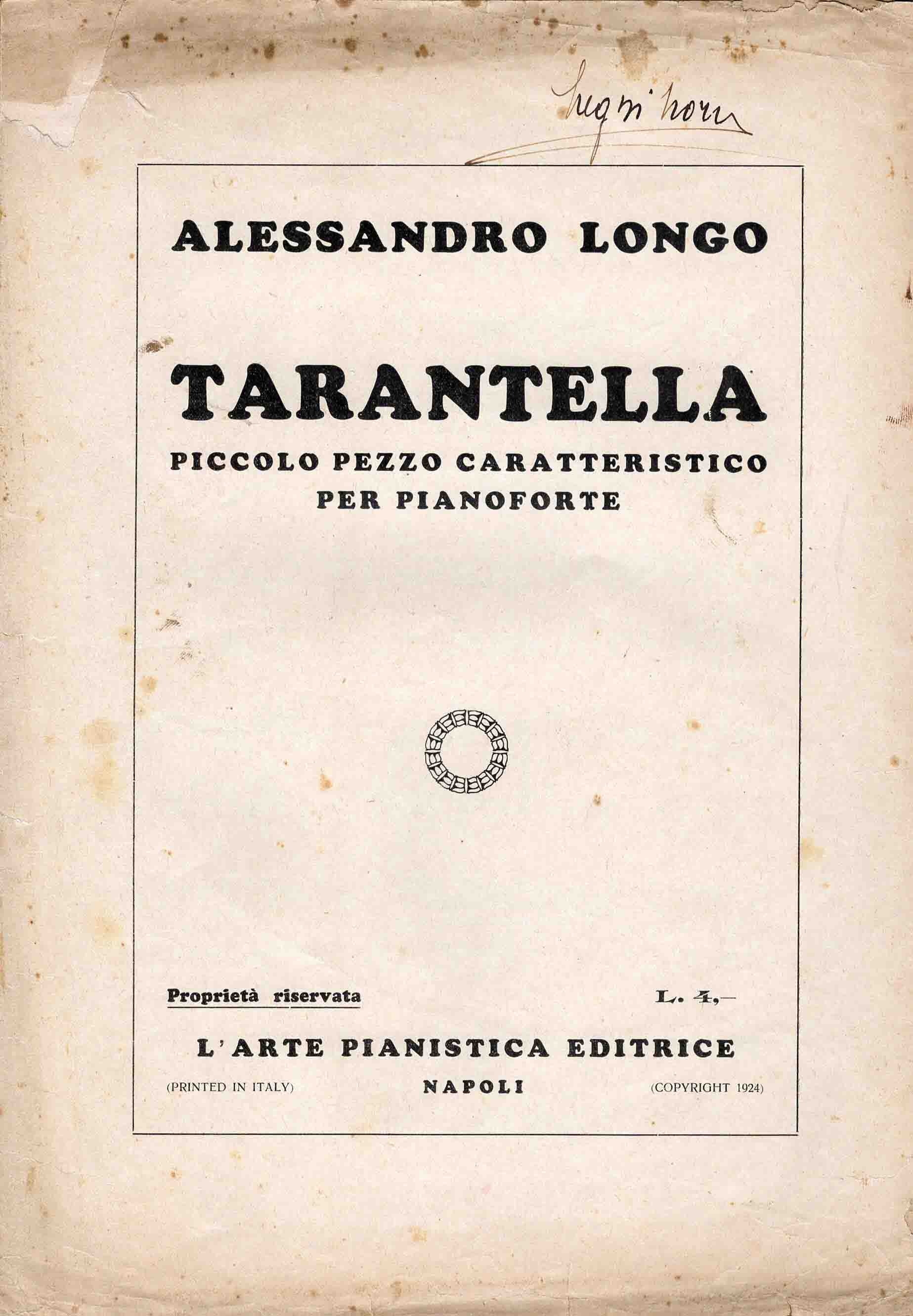 Tarantella. Piccolo pezzo caratteristico per pianoforte